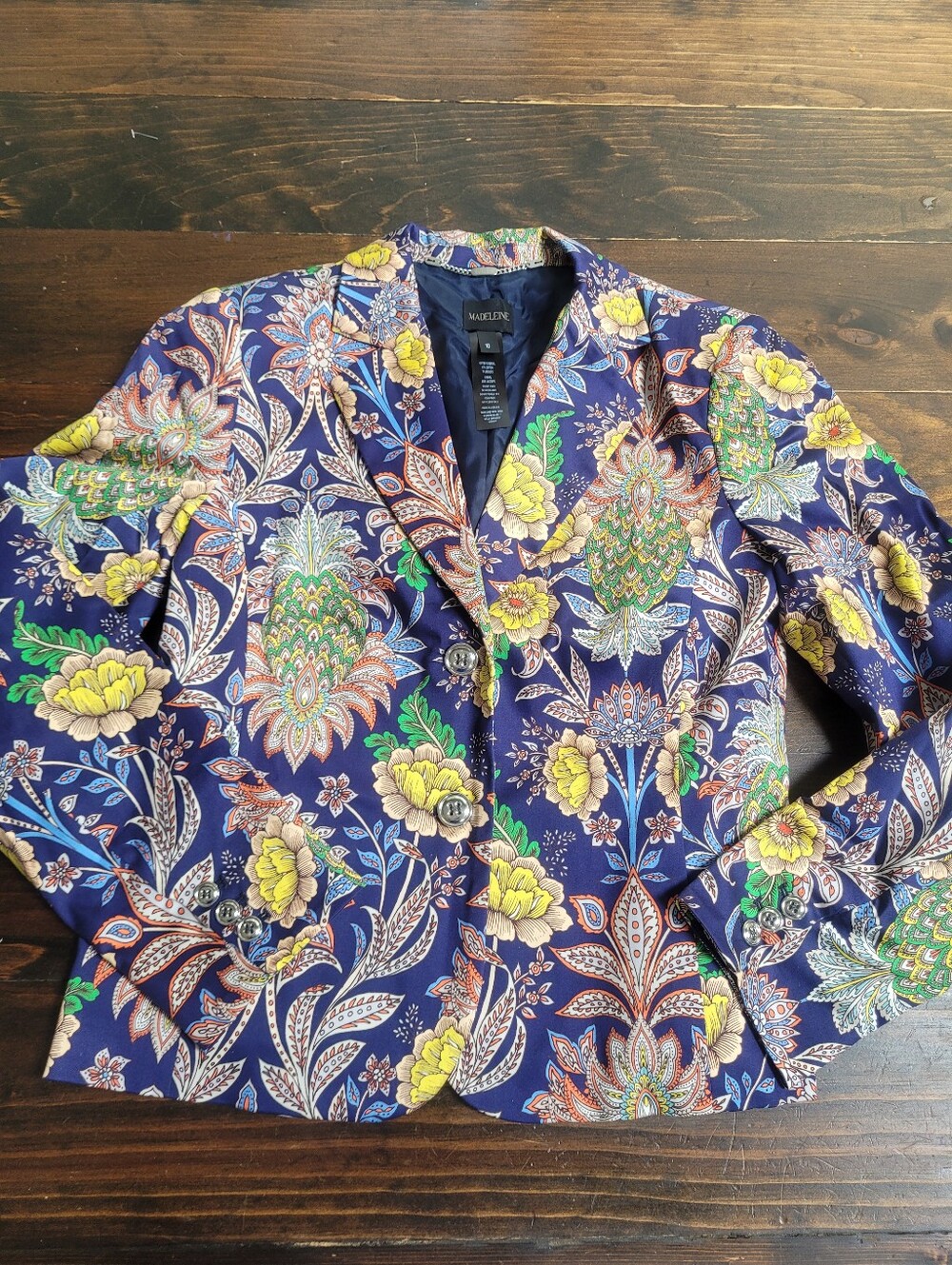 Madeleine Floral Blazer Blue Yellow Green Silver Size 10
